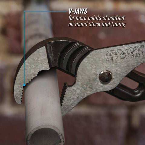 Channellock 442 2.25-inch jaw capacity for larger fasteners and fittings.
