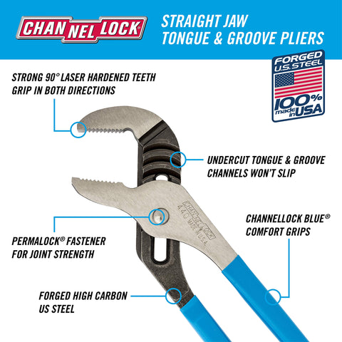 Channellock PC-1 460 tongue and groove pliers for fast, secure clamping.