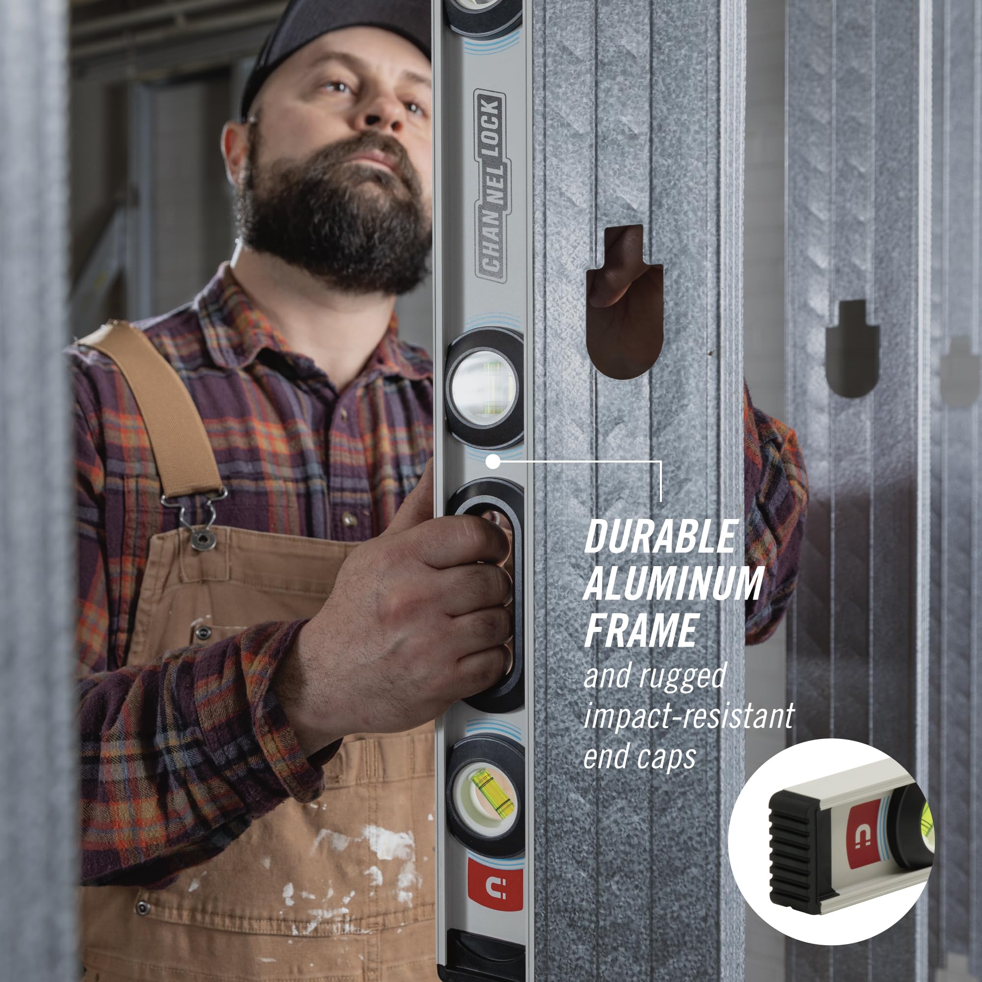 ChannelLock magnetic strip securely grips metal surfaces for hands-free setup.