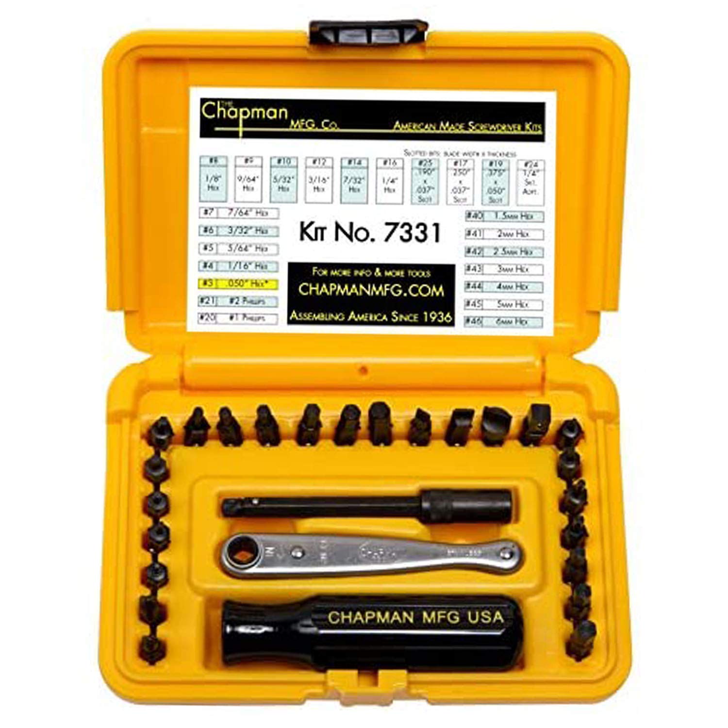 Chapman MFG 7331 screwdriver set with 24 bits for versatile home repairs.