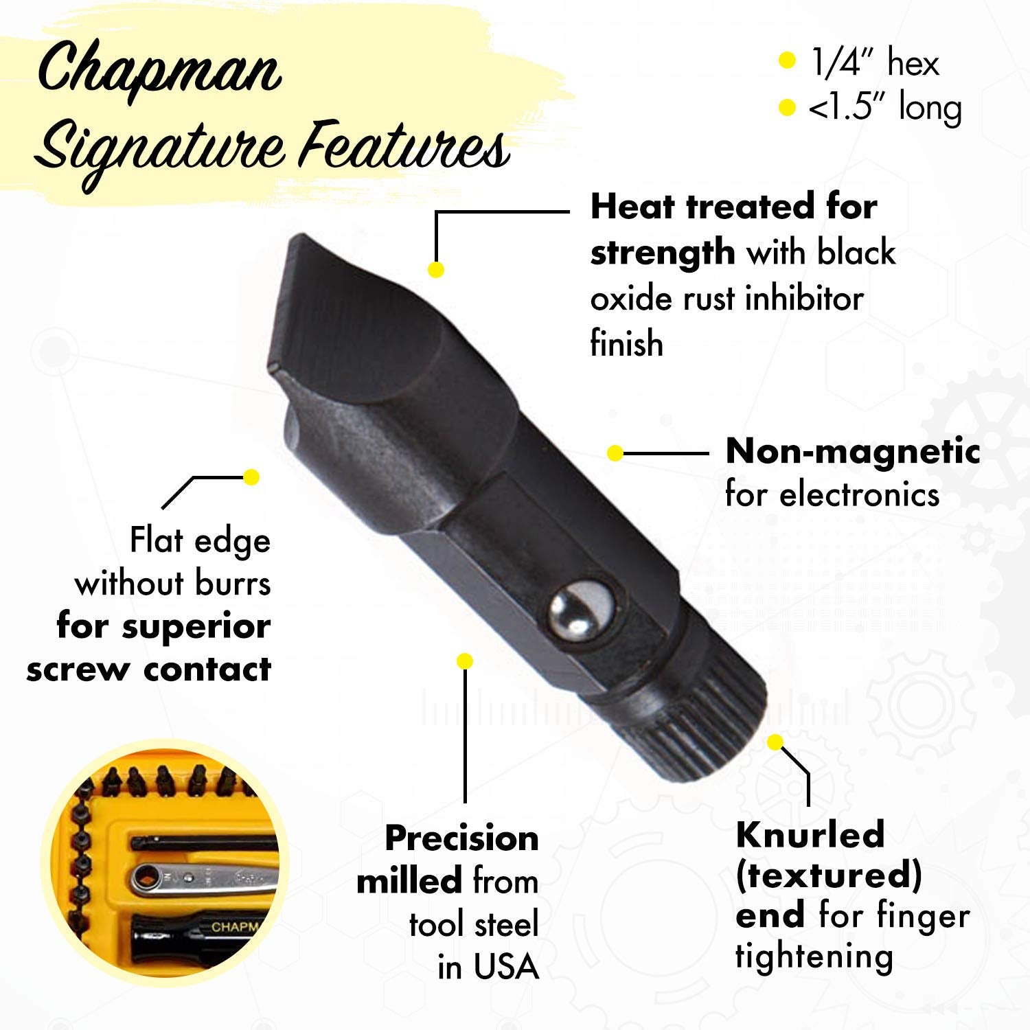 Chapman MFG 7331 yellow case keeps tools organized.