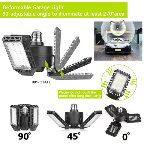 Chareada LED garage light with 270-degree coverage reduces shadows.