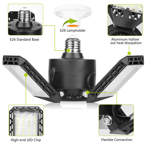 Chareada LED garage light provides 8000 lumens for bright workspaces.