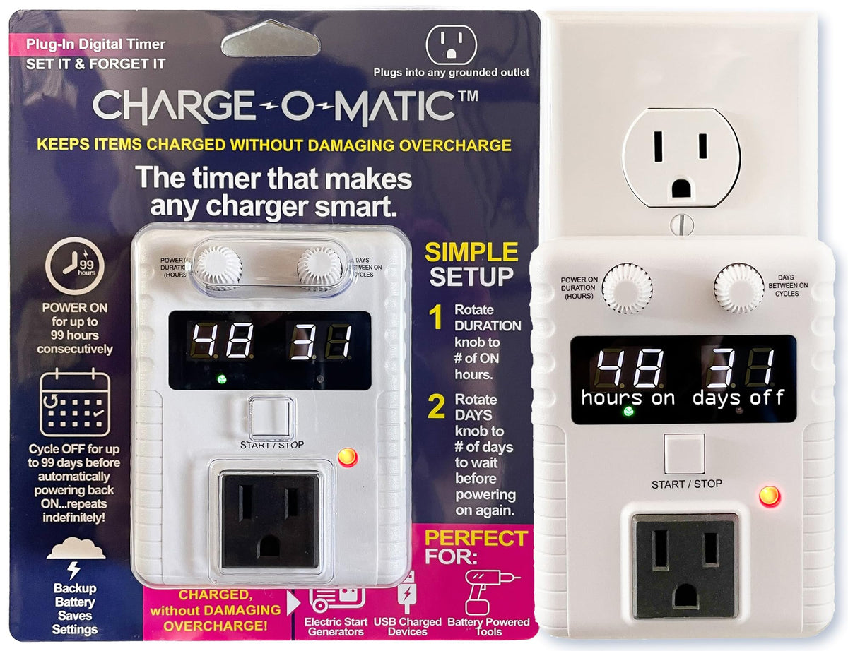 Charge-O-Matic front panel with timer controls for automating device charging