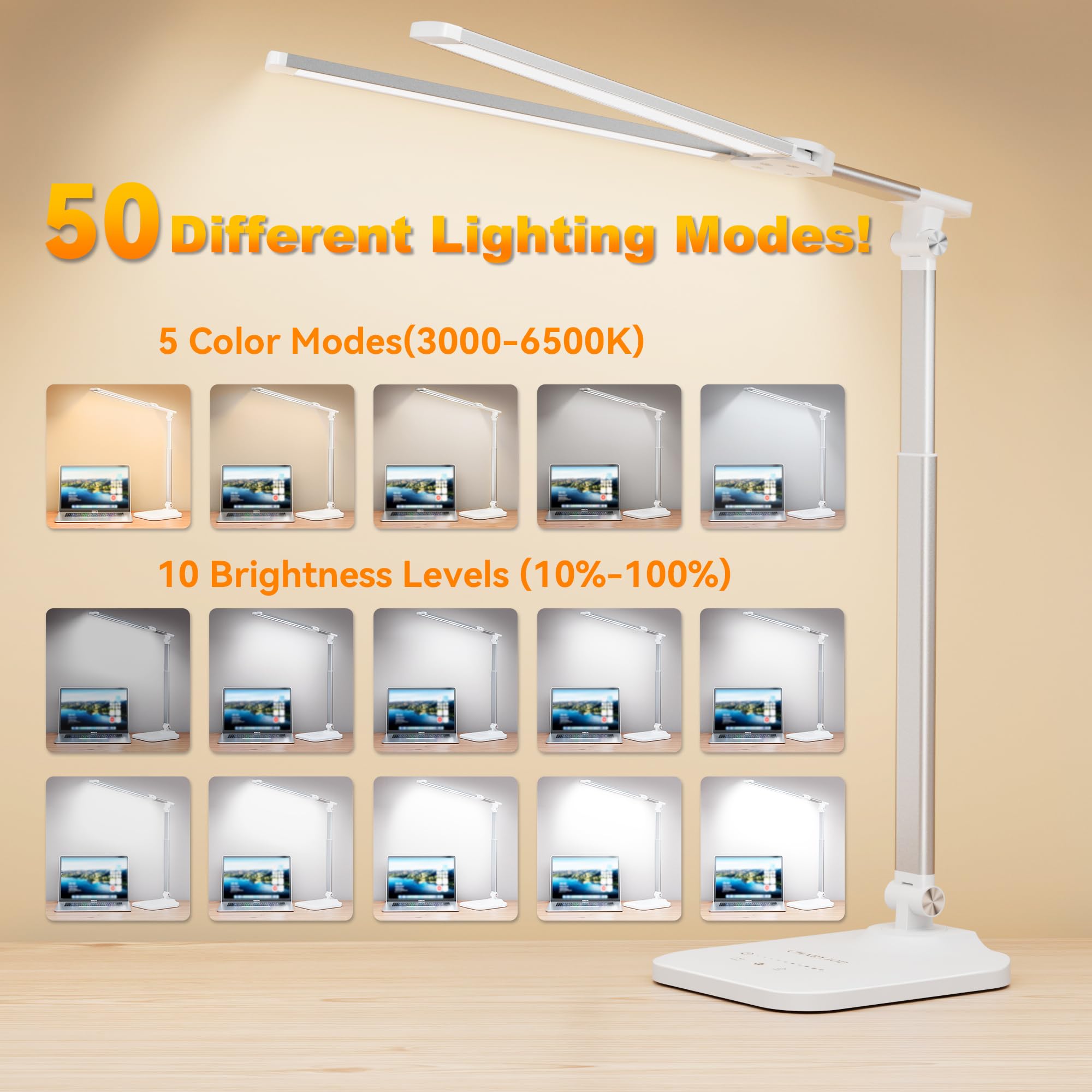 CHARYJOD lamp with stepless dimming and 50 modes for customizable ambiance.