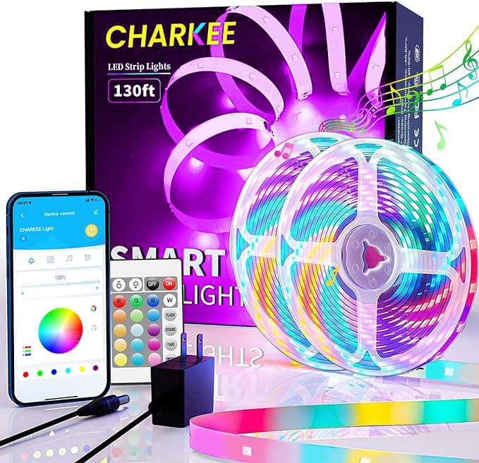 CHARKEE 130ft LED strip for ambient room lighting with wide coverage