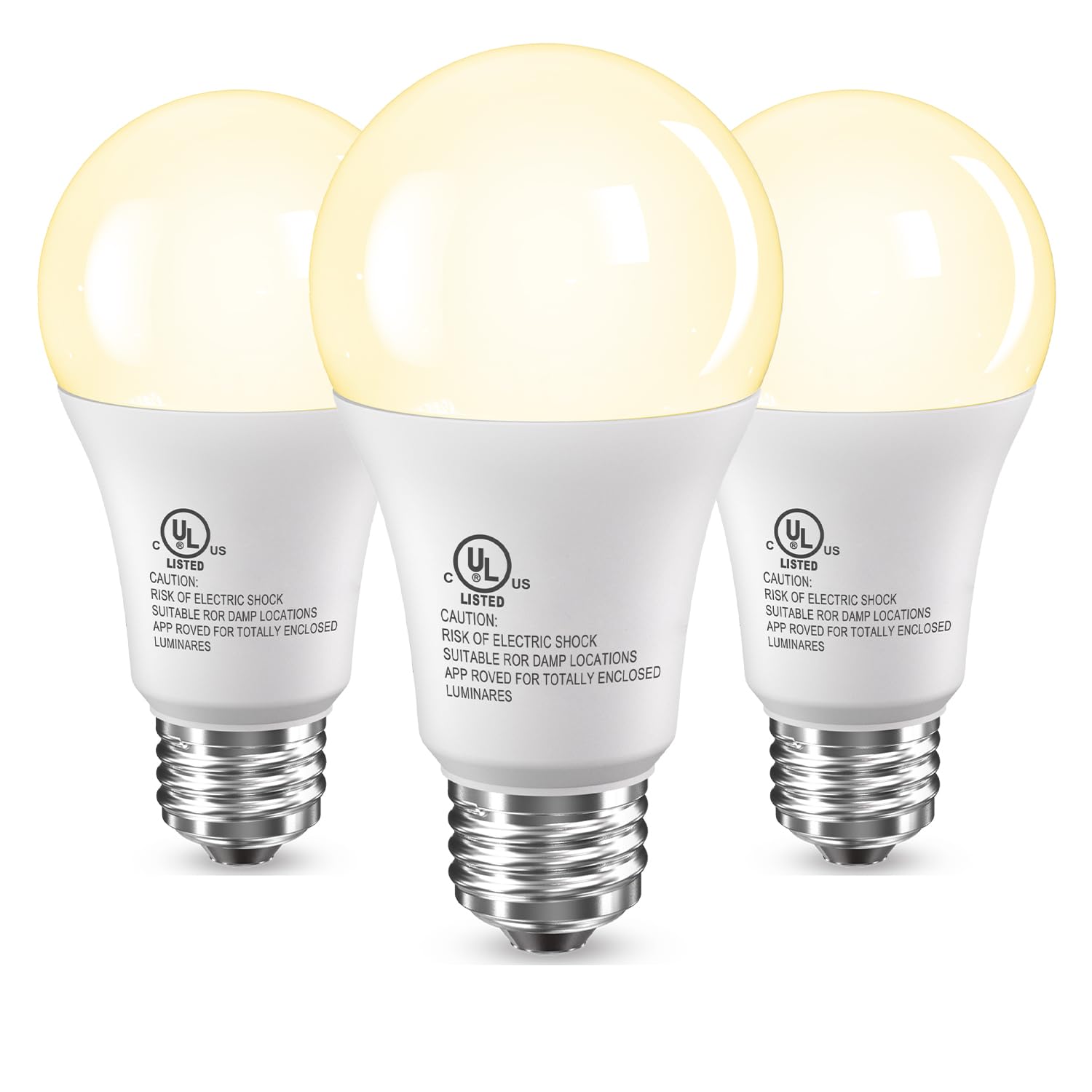 CHARKEE A19 LED bulbs 3-pack front view for energy-efficient home lighting