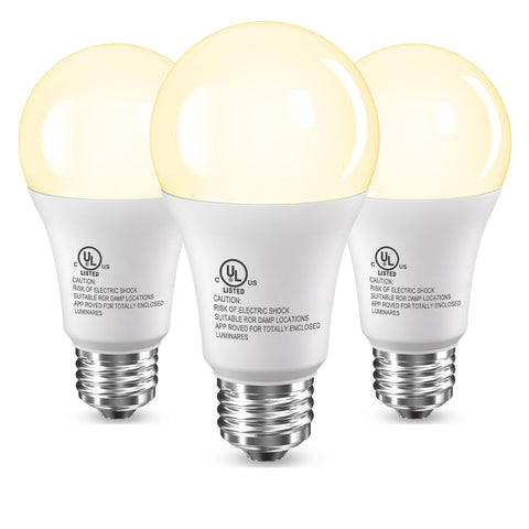 CHARKEE A19 LED bulbs 3-pack front view for energy-efficient home lighting