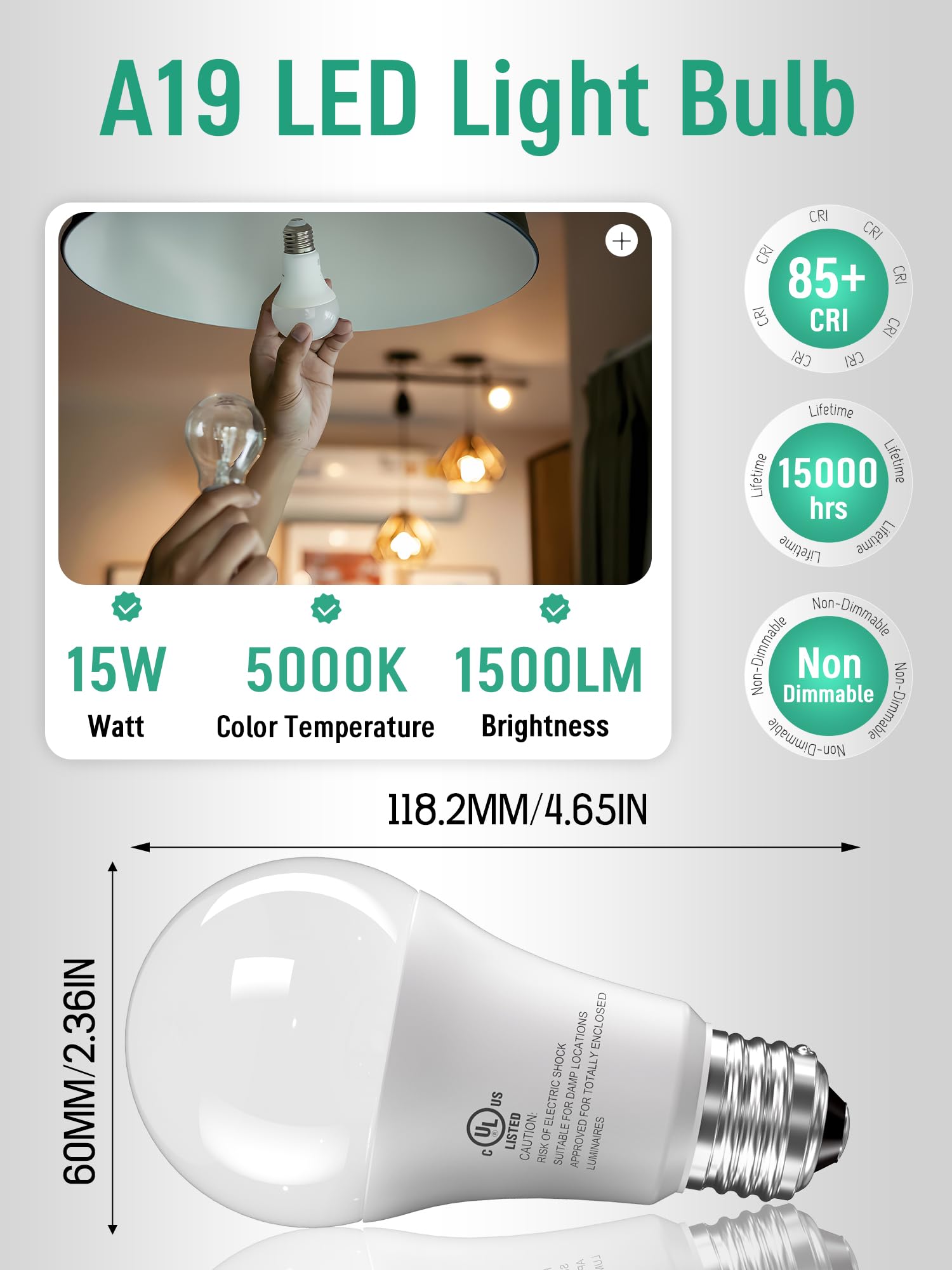 CHARKEE A19 LED bulbs, non-dimmable design, ideal for daily home use