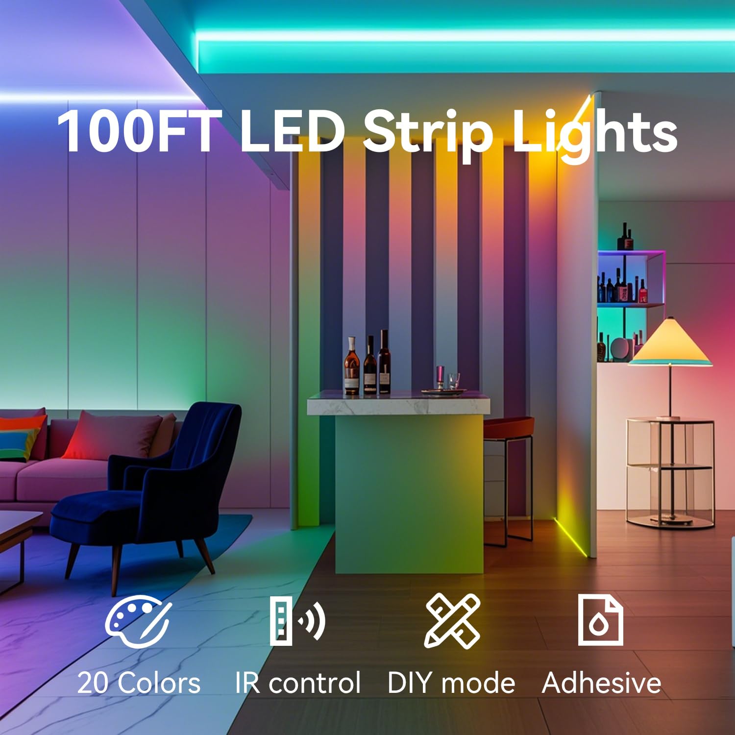 CHARKEE LED strip remote control showing 44 keys for color choices