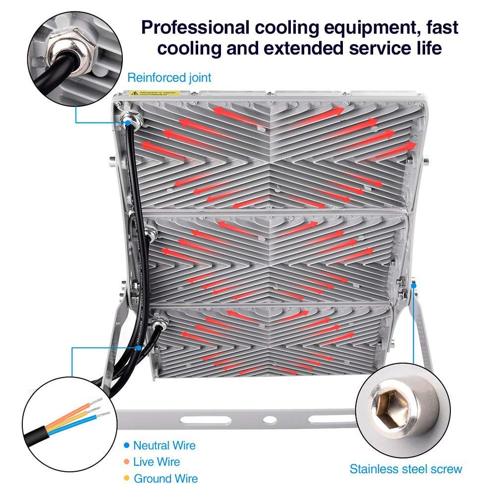 CHARON 300W LED flood light ideal for garages, gardens, and parking lots