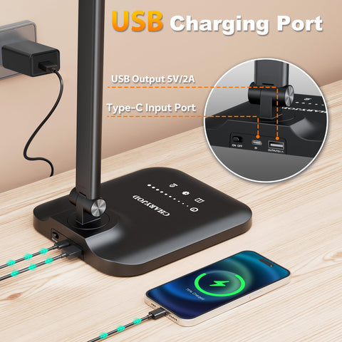 CHARYJOD LED desk lamp with 180-degree swivel and 90-degree tilt for flexible illumination