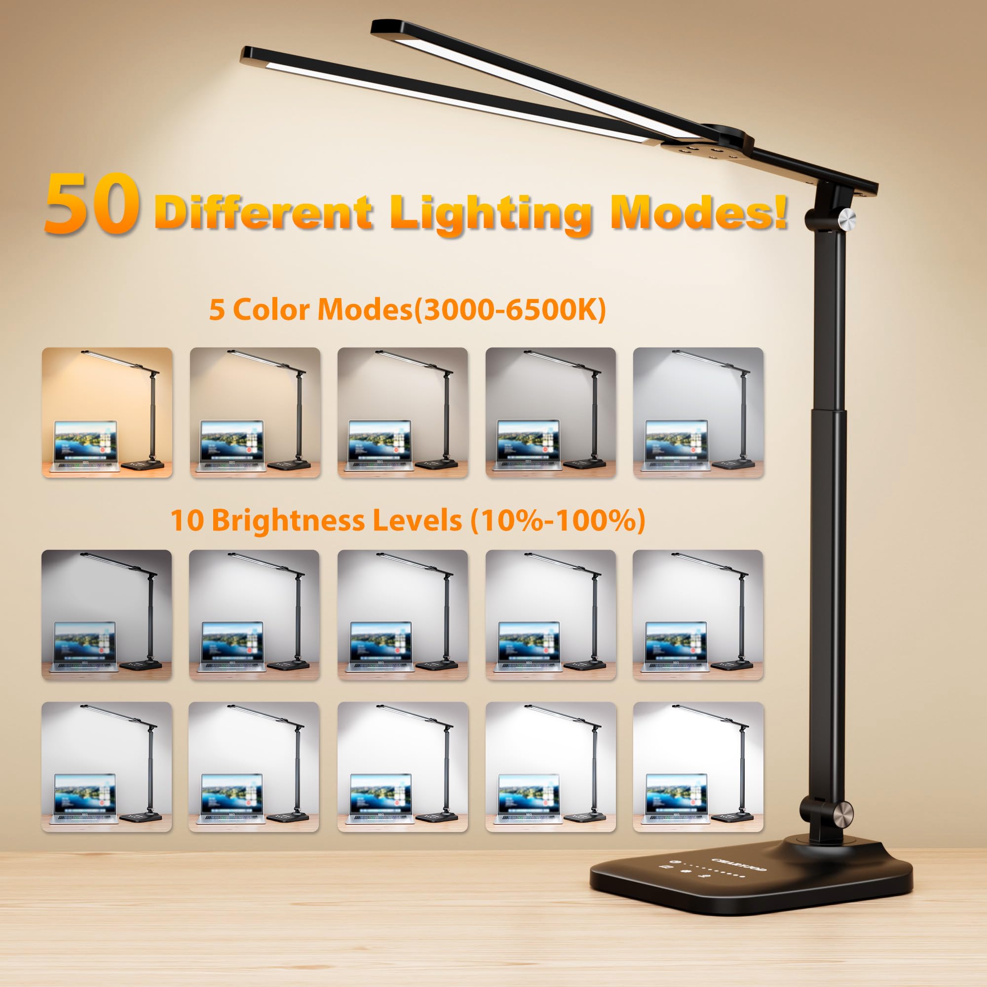 CHARYJOD lamp offers stepless dimming across ten levels for tailored brightness