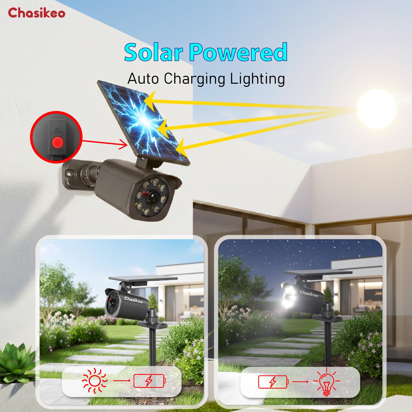 Chasikeo IP67 waterproof design withstands rain and snow for outdoor use.