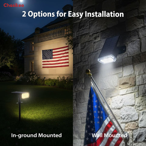 Chasikeo adjustable heads and stake or wall installation offer flexible placement
