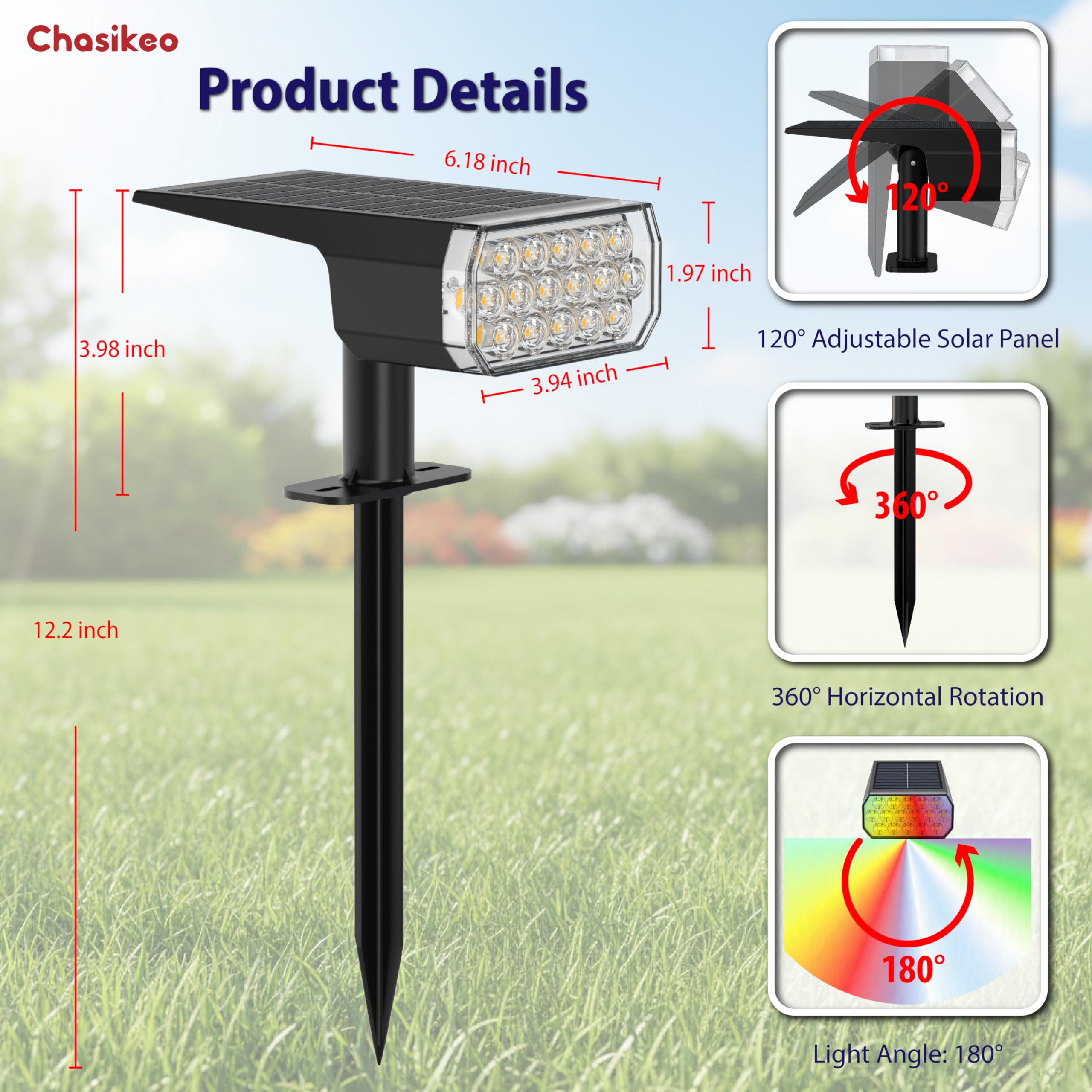 Chasikeo IP65 waterproof design withstands rain, snow, and heat for year-round use