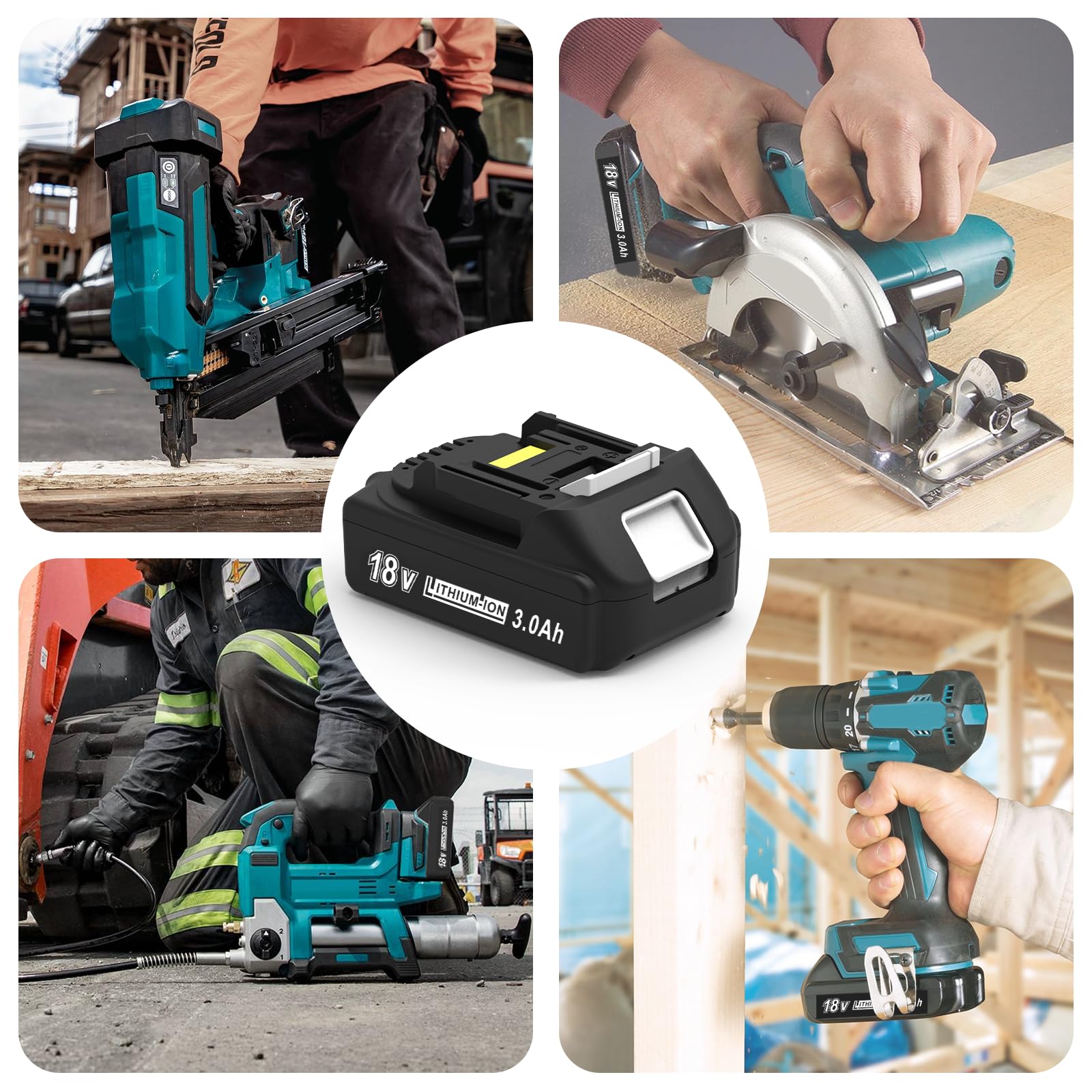 CHAUNVEN compatible 18V LXT chart showing broad tool compatibility