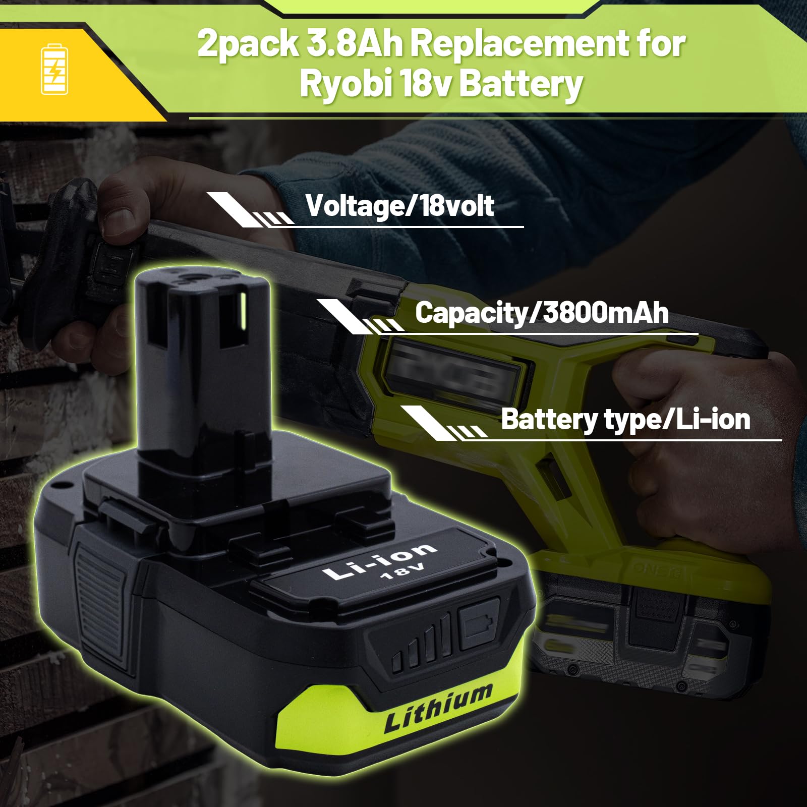 Cheerlark Ryobi 18V battery with LED indicators for easy charge checks