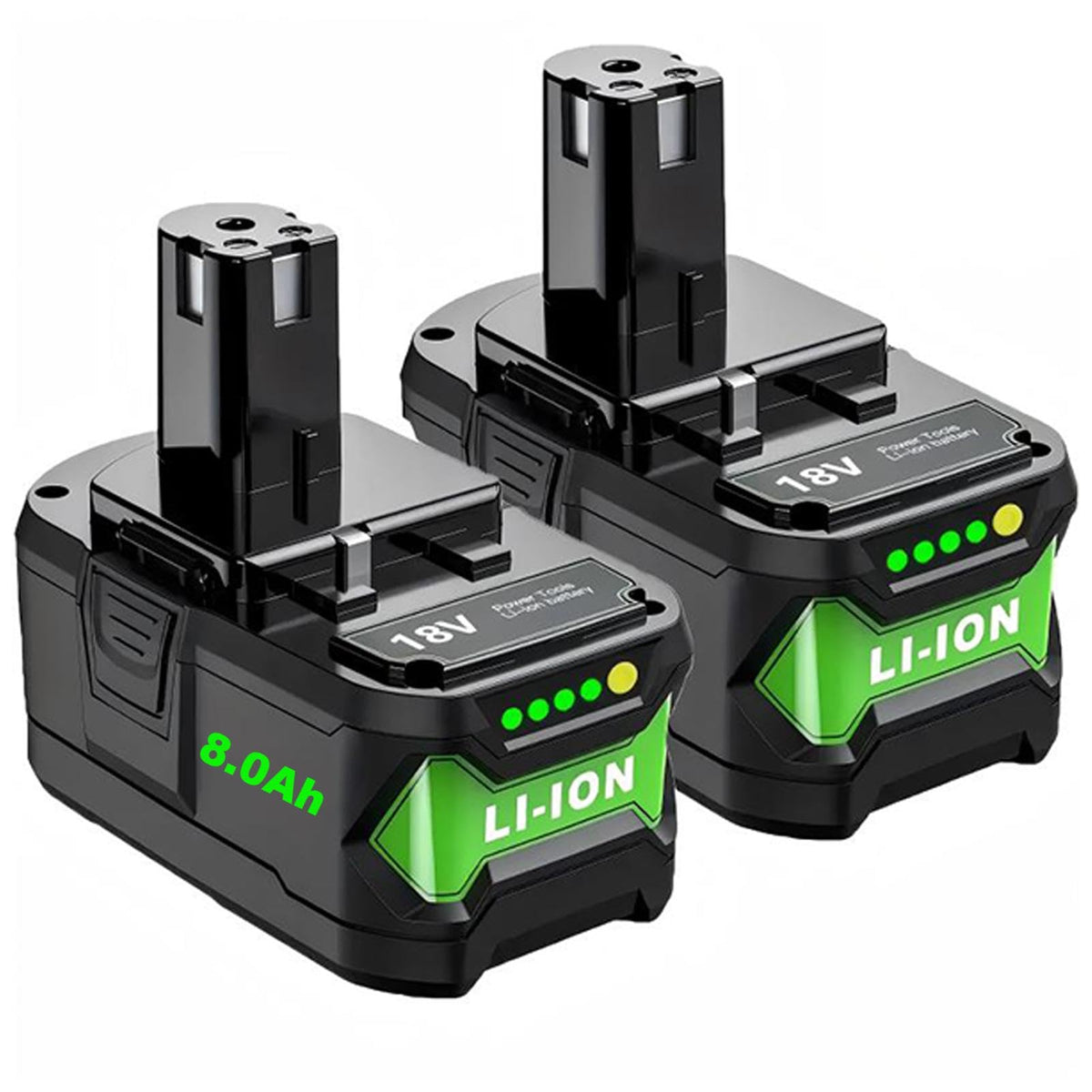 Cheerlark 8000mAh Ryobi 18V battery front view illustrating larger capacity for longer runtime