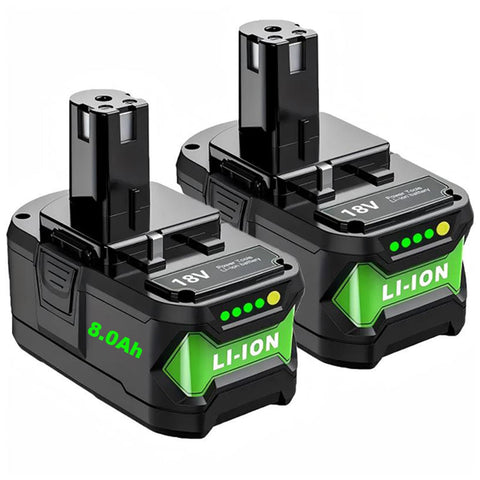 Cheerlark 8000mAh Ryobi 18V battery front view illustrating larger capacity for longer runtime