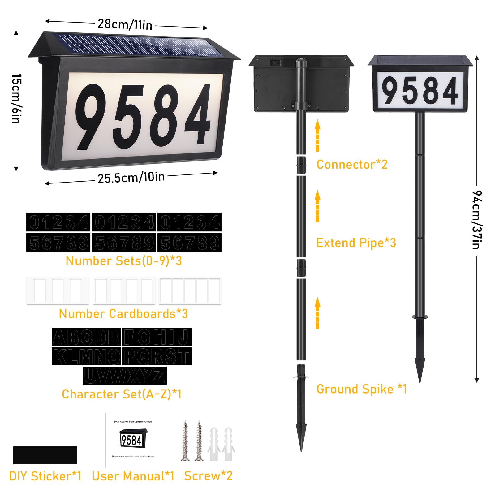 CHEGIF solar address sign wall mount keeps numbers clearly visible