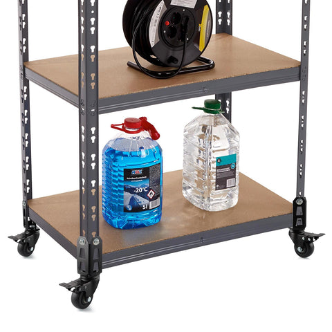 Chegulu braking casters help keep loaded shelves stable when parked.