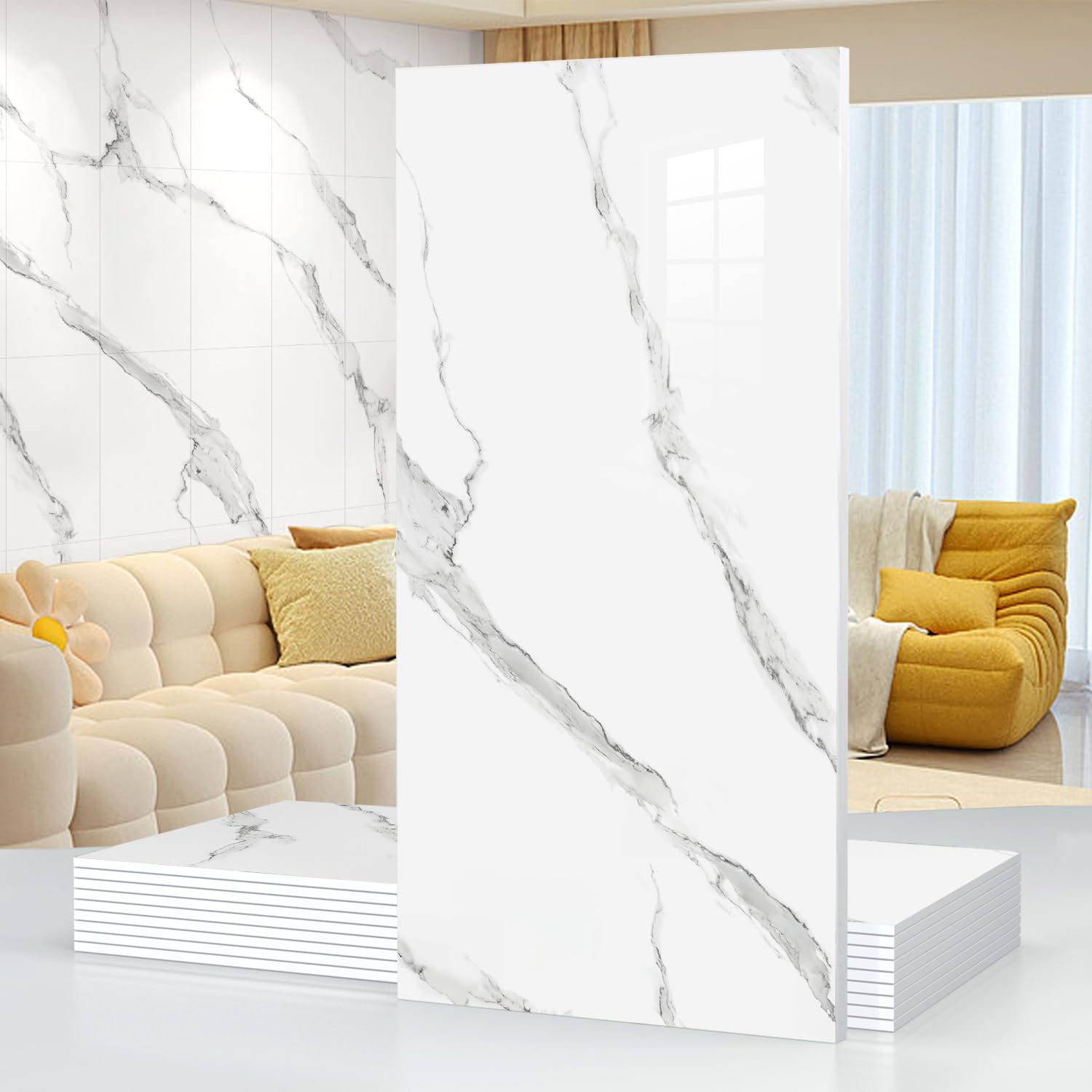 Chejiaye marble peel-and-stick wall panel for kitchen backsplash, waterproof and easy to install.