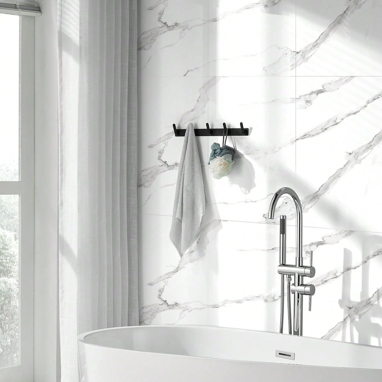 Chejiaye marble peel-and-stick wall panel adds living room feature wall with elegance.