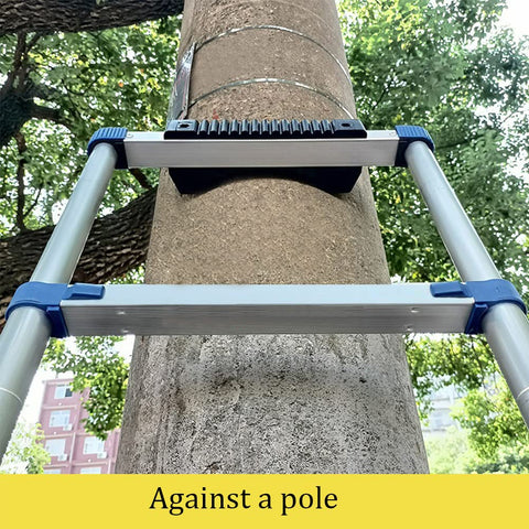 Chemlliy Rubber Steep Ladder Stabilizer mounted on ladder crossbar for quick installation.