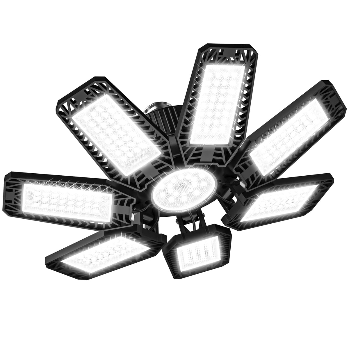 CHENGCHILIT LED garage light with seven adjustable panels for wide-area workshop illumination.