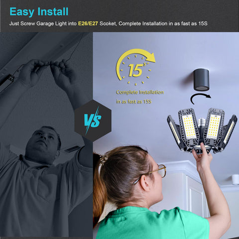 CHENGCHILIT LED garage light two-pack for versatile coverage in large spaces.