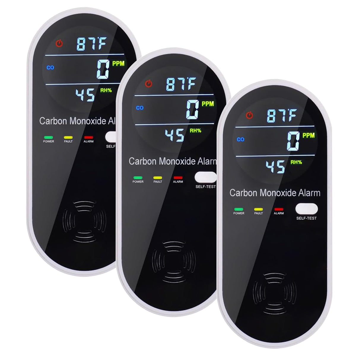 CHENGHEM 3-in-1 CO detector front view highlights compact plug-in design for home safety.