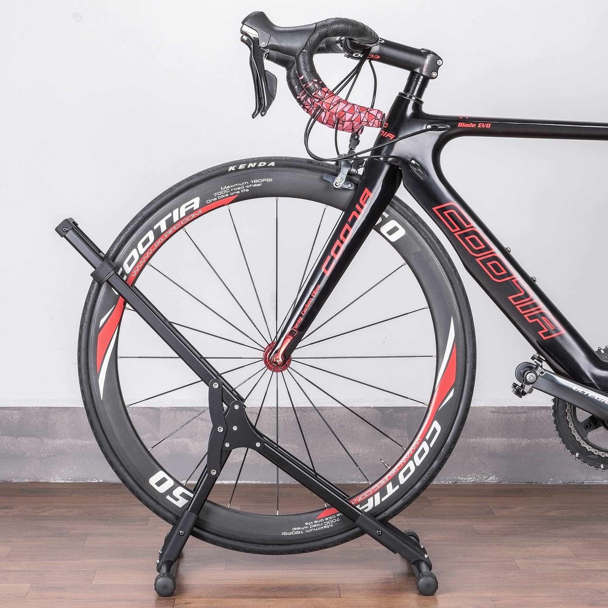 CHEPARK bike floor stand supports two bikes for compact parking