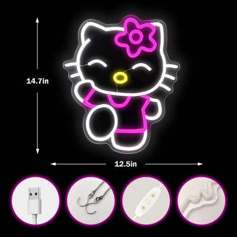 Cheunyar Hello Kit neon sign kawaii cat illustration in bedroom