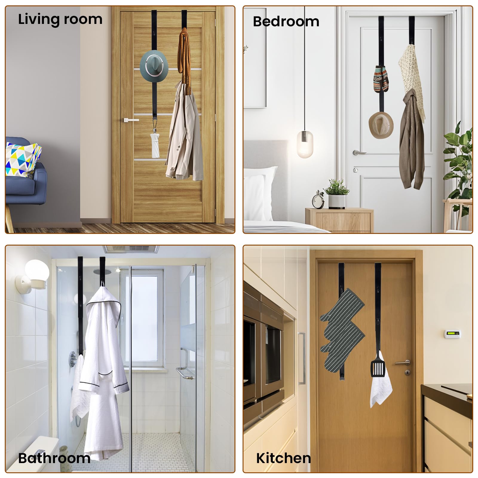 Coat, towel, and bag organization across rooms with one product.