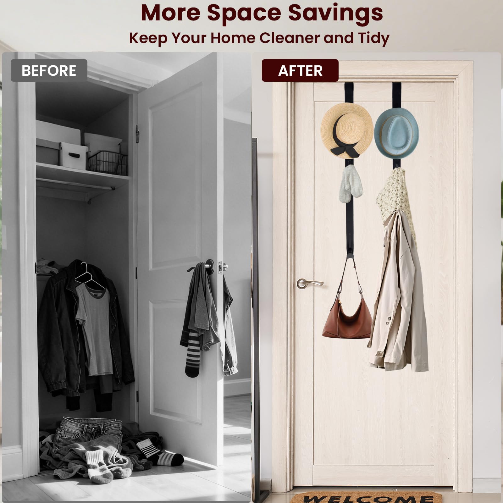 Heavy-duty ChezMax hooks hold up to 20 pounds for jackets and backpacks.