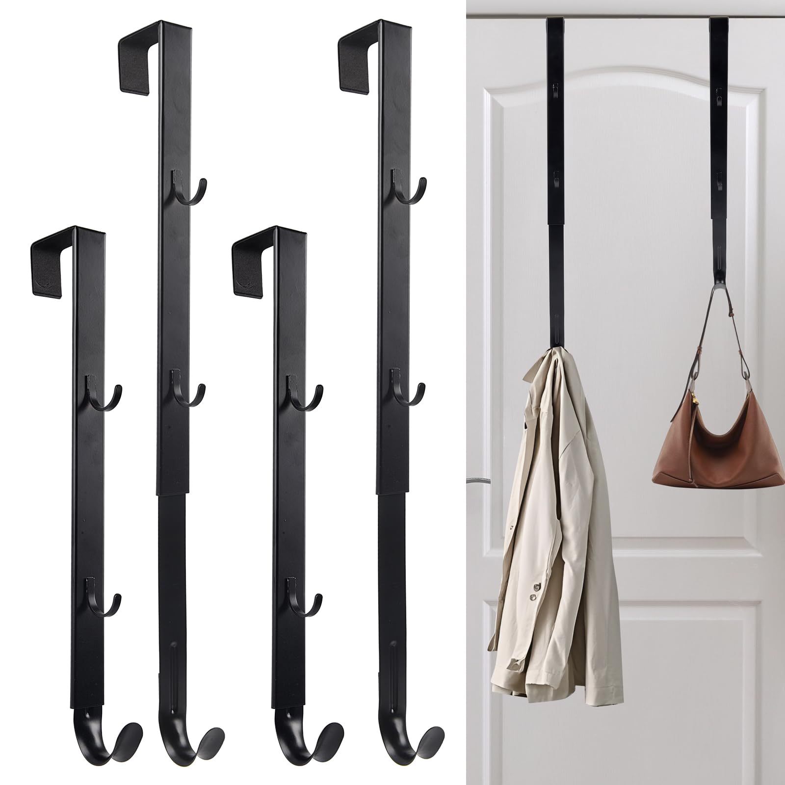 ChezMax Over The Door Hooks adjustable height for coats and bags.
