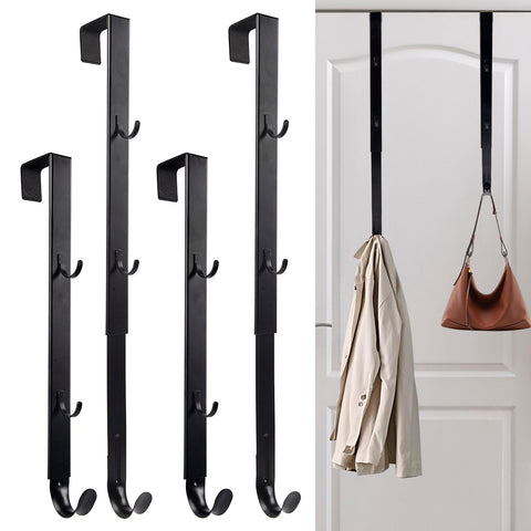 ChezMax Over The Door Hooks adjustable height for coats and bags.