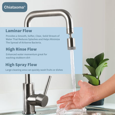 Chiataoma brushed nickel aerator adds modern kitchen style.