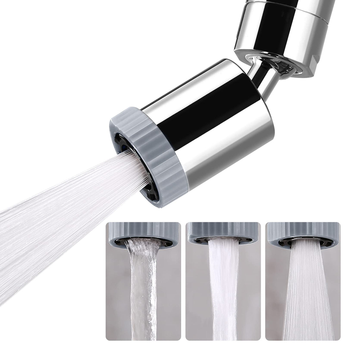 CHIATAOMA swivel faucet aerator with three-function nozzle for versatile kitchen use.