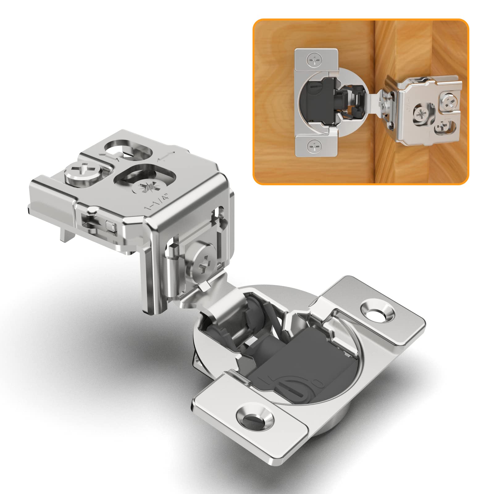 Chibery 10-pack one-quarter-inch overlay hinge with soft close for face-frame cabinets.