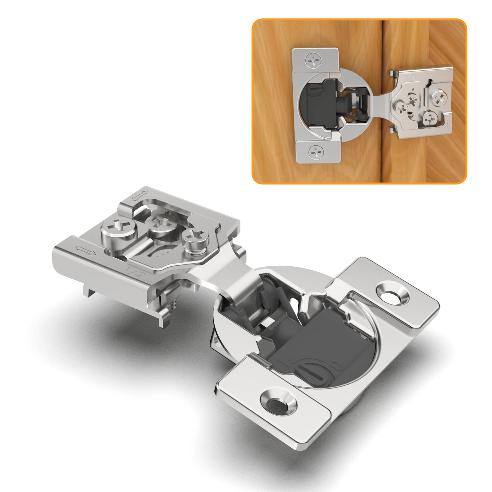 Chibery 10-pack halfinch overlay hinges for smooth, quiet cabinet doors.