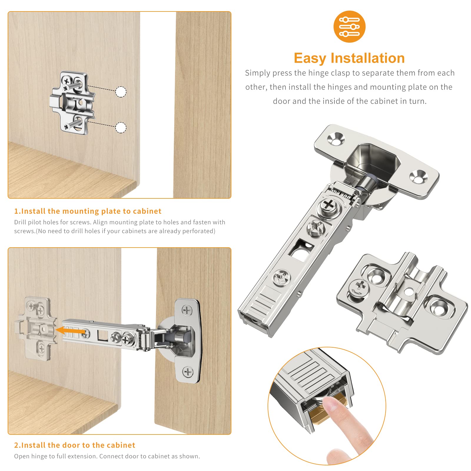 Chibery hinges stop at 45 degrees, preventing interference near walls