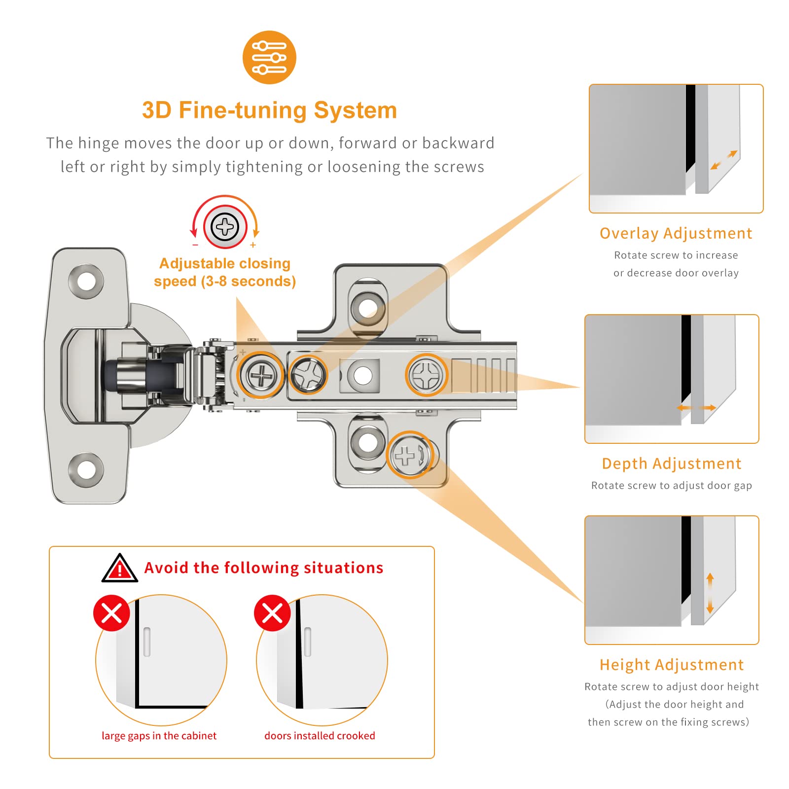 Chibery 4D adjustable hinge for precise alignment.