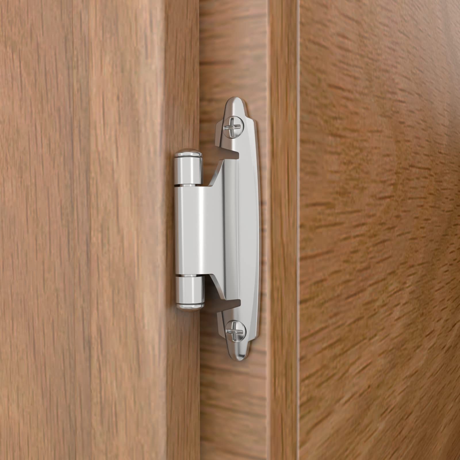 Chibery brushed nickel inset hinge close-up showing durable finish