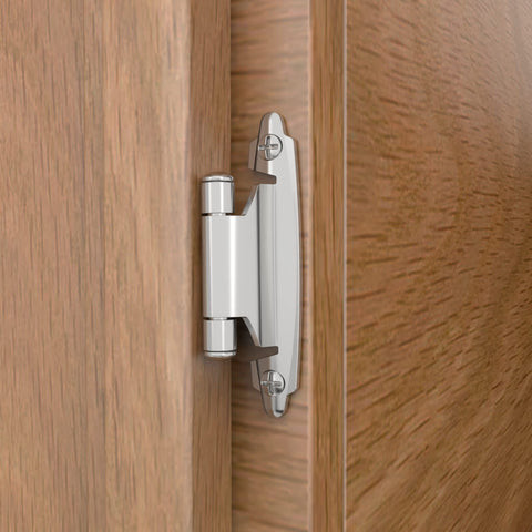 Chibery brushed nickel inset hinge close-up showing durable finish