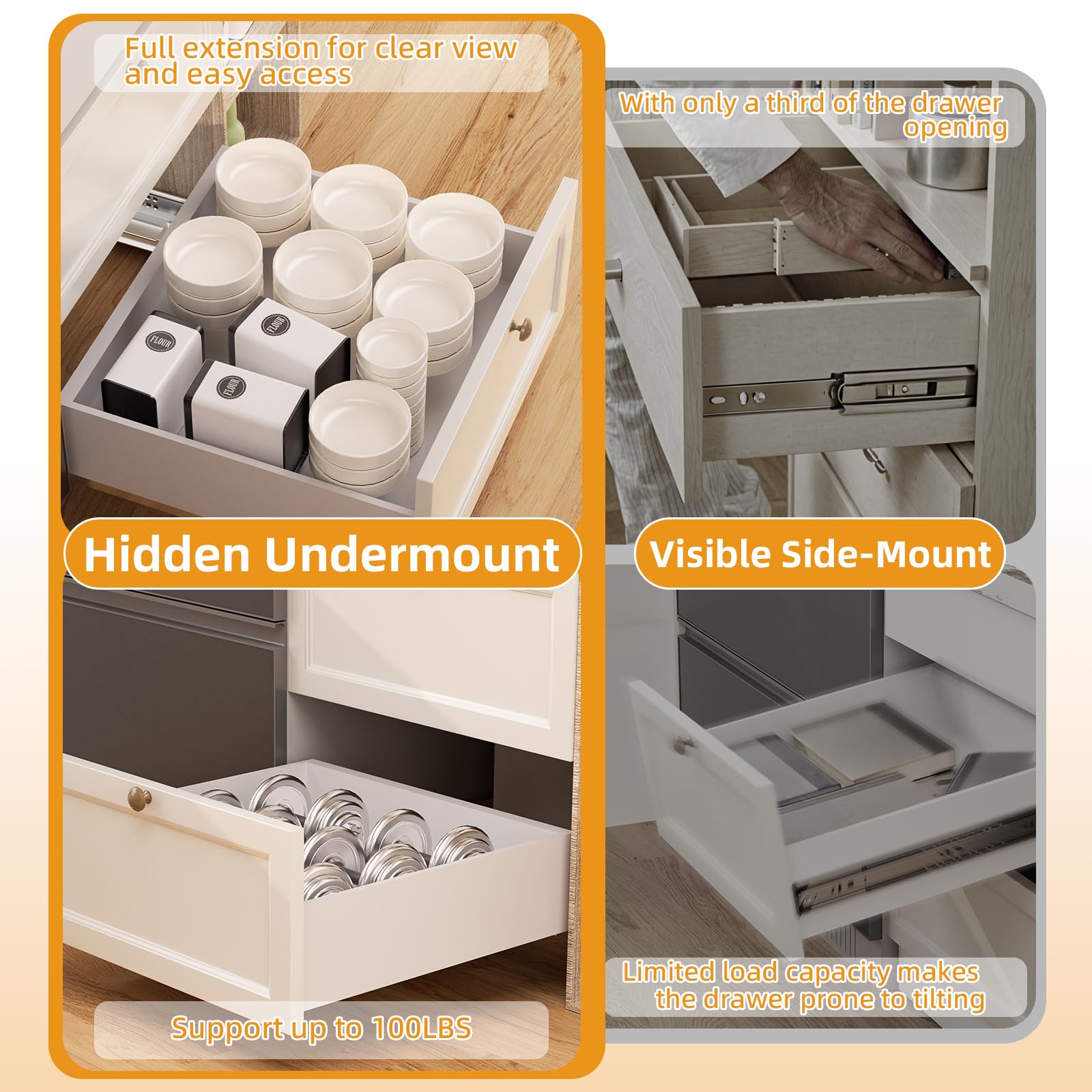 Chibery concealed bottom mount rails deliver a clean look and safer setup.