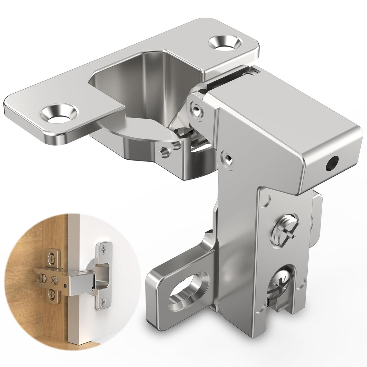 Chibery four-pack face-frame inset hinges, side view for flush door alignment