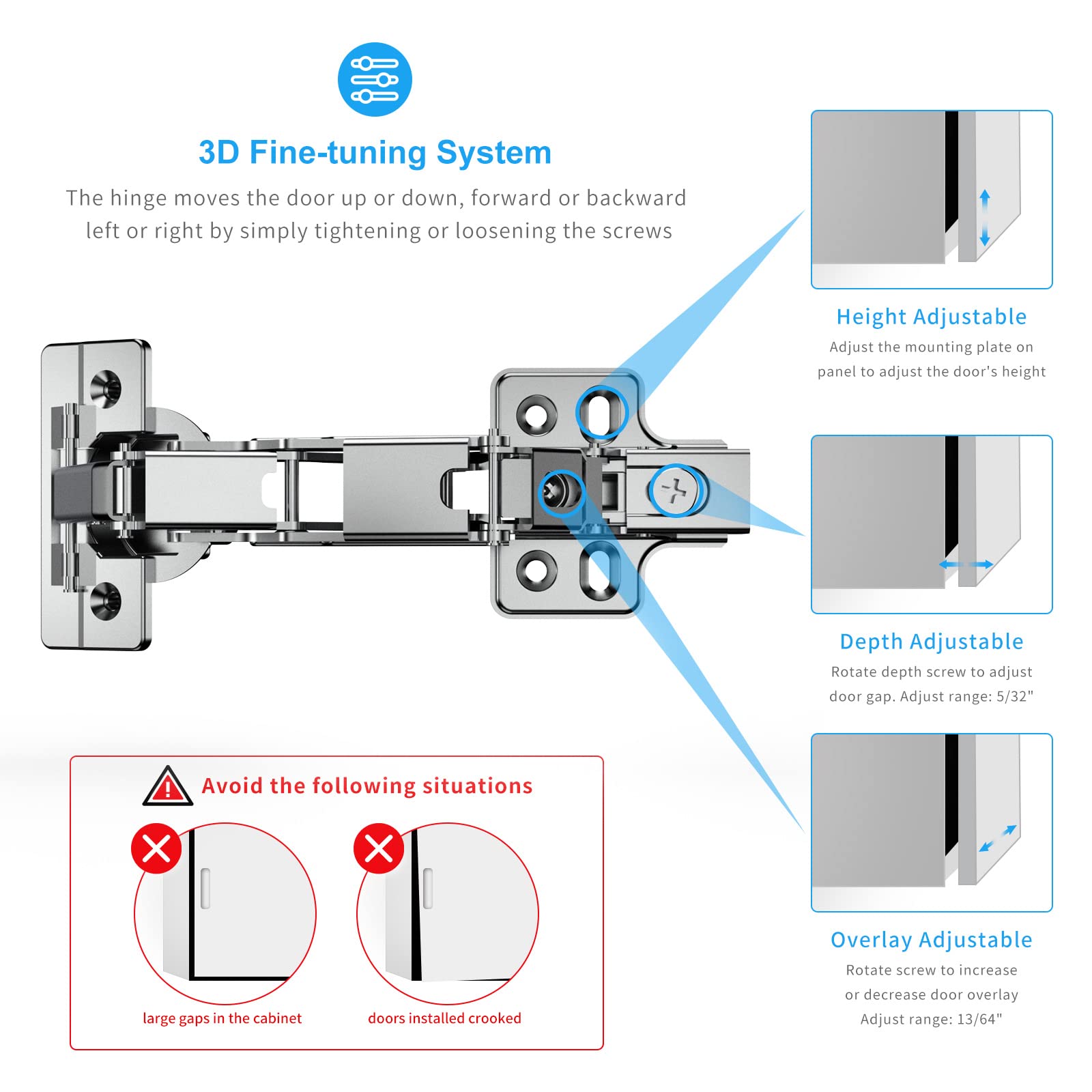 Chibery multi-pivot concealed hardware supports flexible cabinet door mounting.