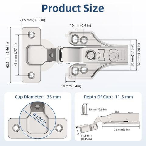Chibery hinges fit 17-21 mm overlays across cabinet styles.